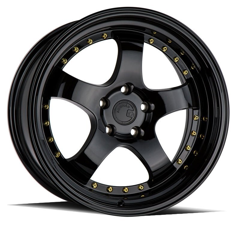 Aodhan AH03 18×9.5 5×114.3 +30 73.1 Gloss Black W /Gold Rivets