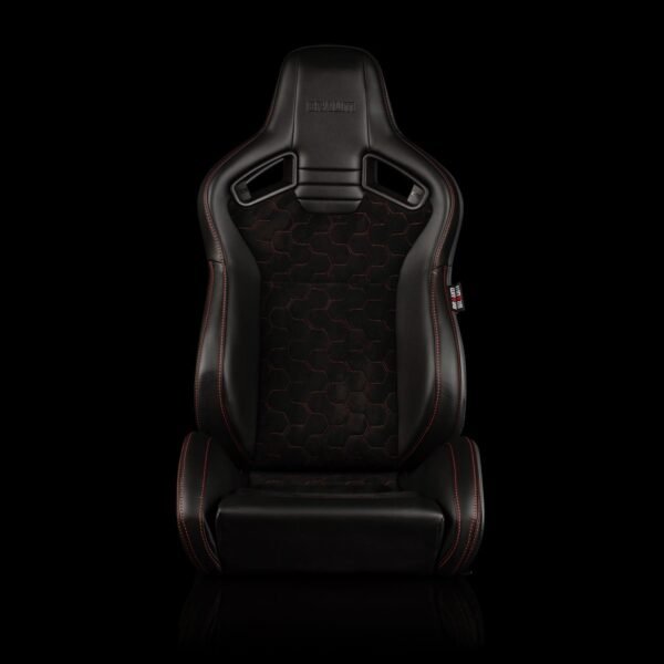Braum Elite V2 Series Sport Seats - Black Honeycomb Suede (Red Stitching)