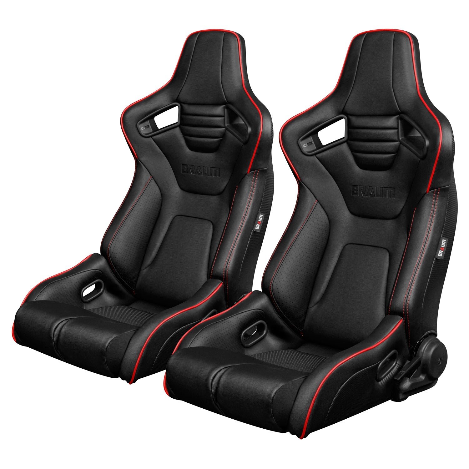 Braum Elite-R Series Sport Seats – Black Leatherette (Red Stitching / Red Piping)