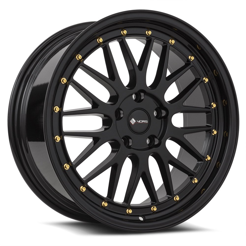 Vors VR8 18×8 5×110 (Custom Drill) ET35 73.1 All Black Gold Rivet